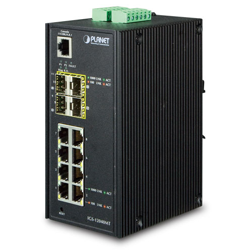 Planet IGS-12040MT Industrial 8-Port 10/100/1000T + 4-Port 100/1000X SFP Managed Switch
